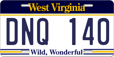 WV license plate DNQ140
