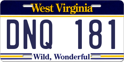 WV license plate DNQ181