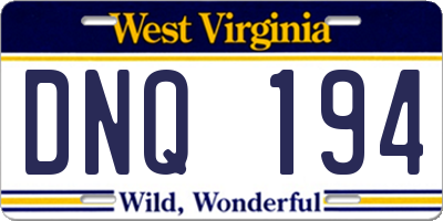 WV license plate DNQ194