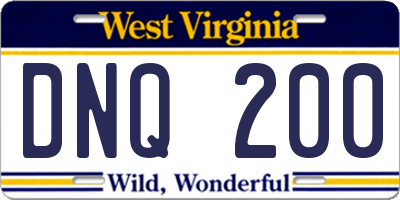 WV license plate DNQ200