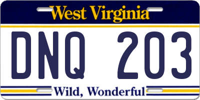 WV license plate DNQ203
