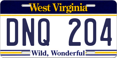 WV license plate DNQ204