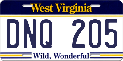 WV license plate DNQ205