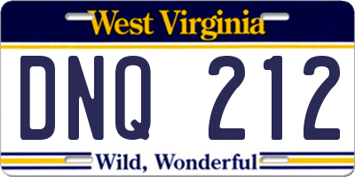 WV license plate DNQ212