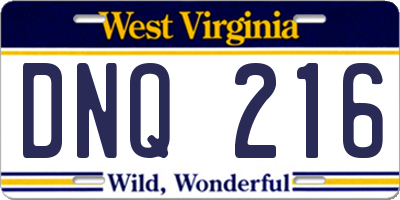 WV license plate DNQ216