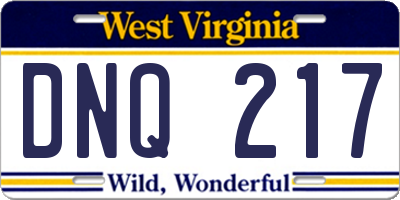 WV license plate DNQ217