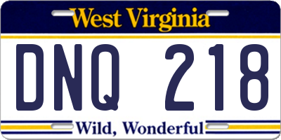 WV license plate DNQ218