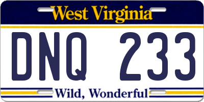 WV license plate DNQ233