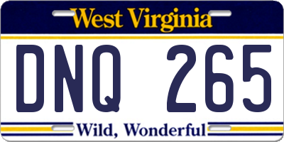 WV license plate DNQ265
