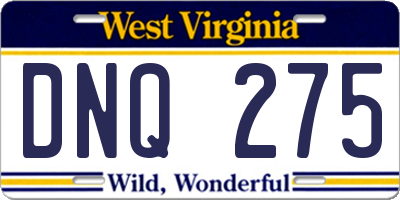WV license plate DNQ275