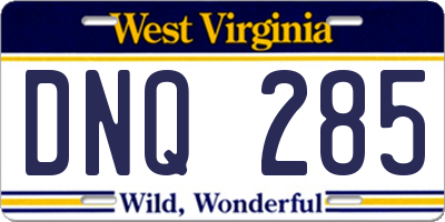 WV license plate DNQ285