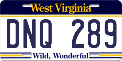 WV license plate DNQ289