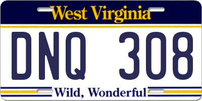 WV license plate DNQ308