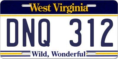 WV license plate DNQ312