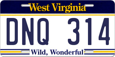 WV license plate DNQ314