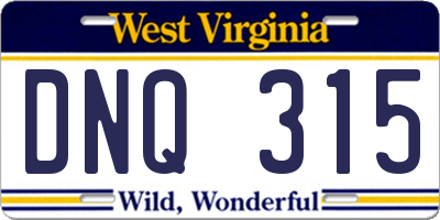 WV license plate DNQ315