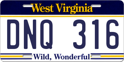WV license plate DNQ316