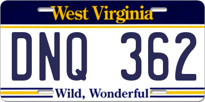 WV license plate DNQ362