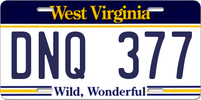 WV license plate DNQ377