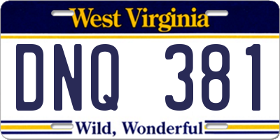 WV license plate DNQ381