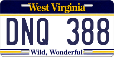 WV license plate DNQ388