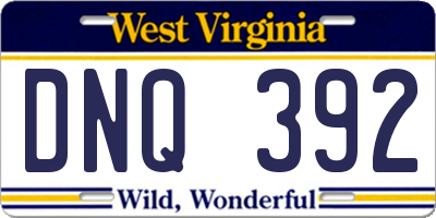 WV license plate DNQ392