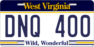 WV license plate DNQ400