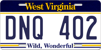 WV license plate DNQ402