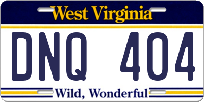 WV license plate DNQ404