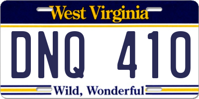 WV license plate DNQ410