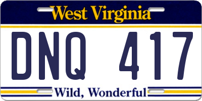 WV license plate DNQ417