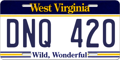WV license plate DNQ420