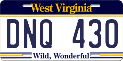 WV license plate DNQ430