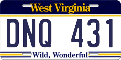 WV license plate DNQ431