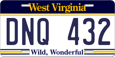 WV license plate DNQ432