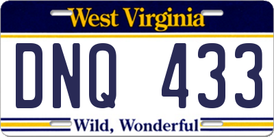 WV license plate DNQ433