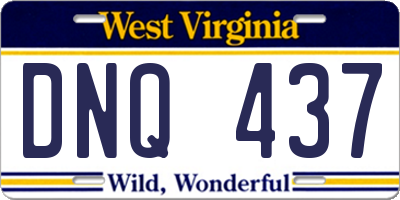 WV license plate DNQ437