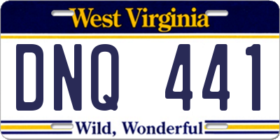WV license plate DNQ441