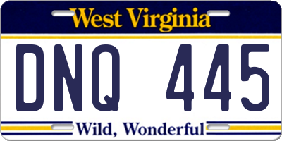 WV license plate DNQ445
