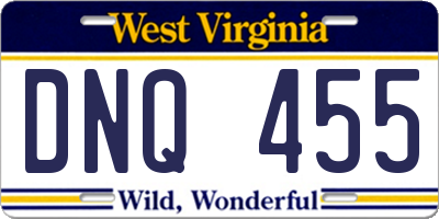 WV license plate DNQ455