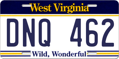 WV license plate DNQ462
