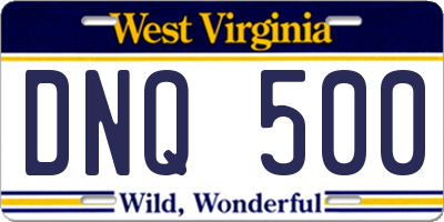 WV license plate DNQ500