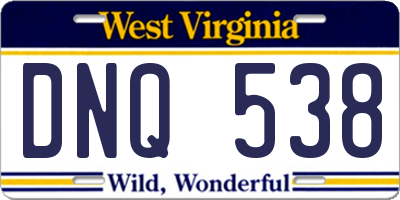 WV license plate DNQ538