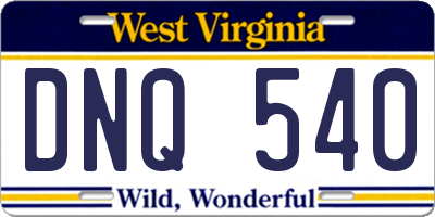 WV license plate DNQ540