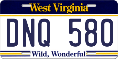 WV license plate DNQ580