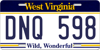 WV license plate DNQ598