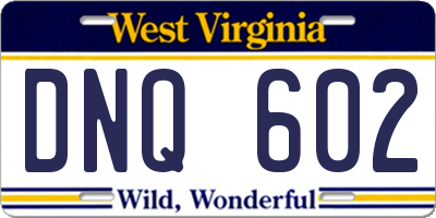 WV license plate DNQ602