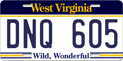 WV license plate DNQ605
