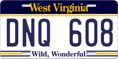 WV license plate DNQ608
