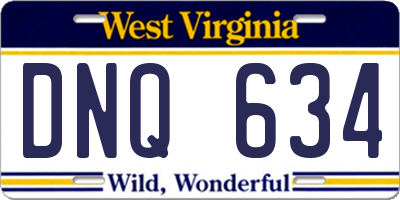 WV license plate DNQ634